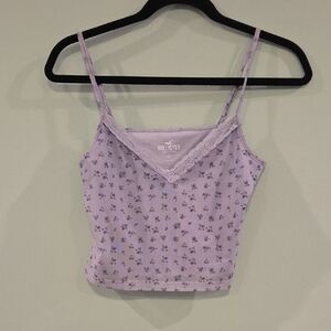 Hollister Purple Sleeveless Cropped Camisole With Flowers Junior Size Medium